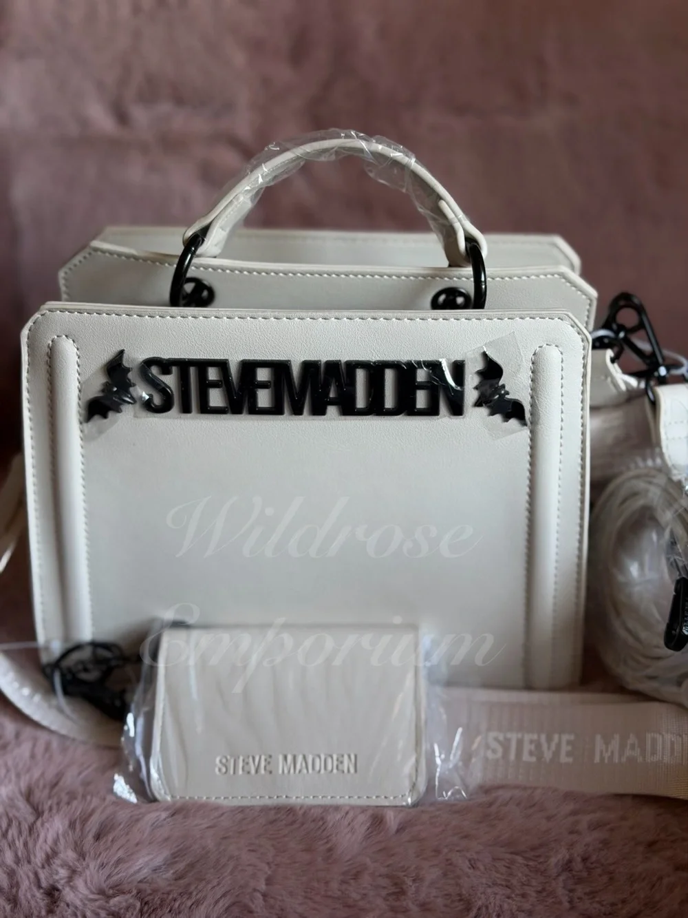 Steve Madden bevlyn bat black white chalk satchel crossbody Halloween new